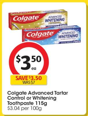 Colgate Advanced Tartar Control or Whitening Toothpaste 115g