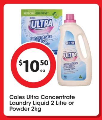 Coles Ultra Concentrate Laundry Liquid 2 Litre or Powder 2kg