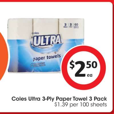 Coles Ultra 3-Ply Paper Towel 3 Pack