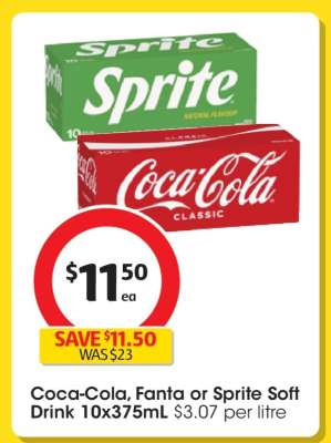 Coca-Cola, Fanta or Sprite Soft Drink 10x375mL