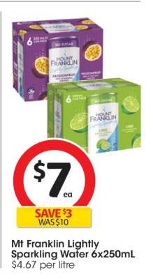 Mt Franklin Lightly Sparkling Water 6x250mL