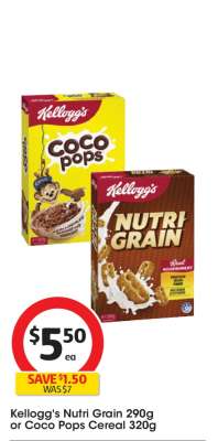 Kellogg's Nutri Grain 290g or Coco Pops Cereal 320g