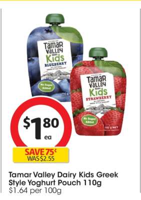 Tamar Valley Dairy Kids Greek Style Yoghurt Pouch 110g