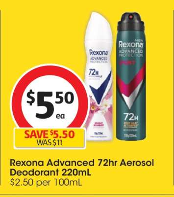 Rexona Advanced 72hr Aerosol Deodorant 220mL