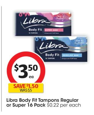 Libra Body Fit Tampons Regular or Super 16 Pack