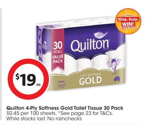 Quilton 4-Ply Softness Gold Toilet Tissue 30 Pack