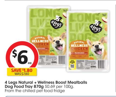 4 Legs Natural + Wellness Boost Meatballs Dog Food Tray 870g