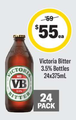 Victoria Bitter 3.5% Bottles 24x375mL