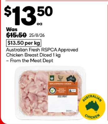 Australian Fresh RSPCA Approved Chicken Breast Diced 1 kg