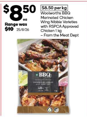 Woolworths BBQ Marinated Chicken Wing Nibble Varieties with RSPCA Approved Chicken 1 kg