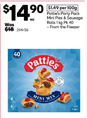 Pattie's Party Pack Mini Pies & Sausage Rolls 1 kg Pk 40