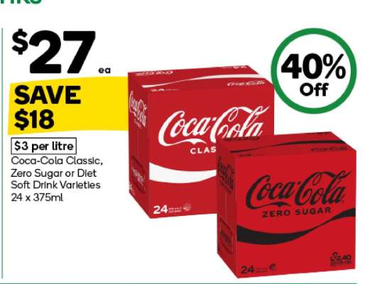 Coca-Cola Classic, Zero Sugar or Diet Soft Drink Varieties 24 x 375ml