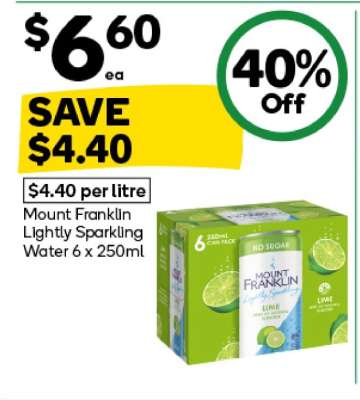 Mount Franklin Lightly Sparkling Water 6 x 250ml