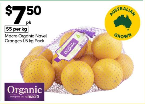 Macro Organic Navel Oranges 1.5 kg Pack