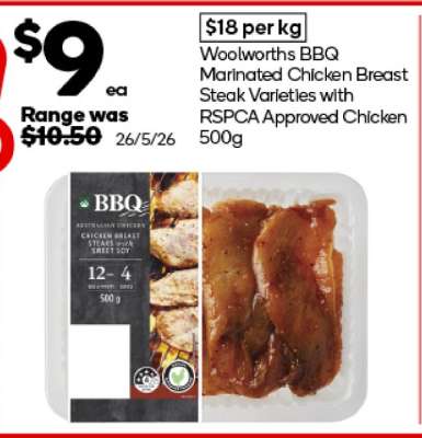Woolworths BBQ Marinated Chicken Breast Steak Varieties with RSPCA Approved Chicken 500g