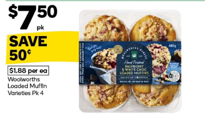 Woolworths Loaded Muffin Varieties Pk 4