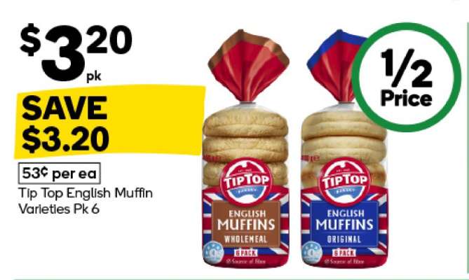 Tip Top English Muffin Varieties Pk 6