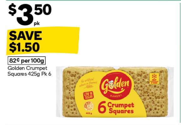 Golden Crumpet Squares 425g Pk 6