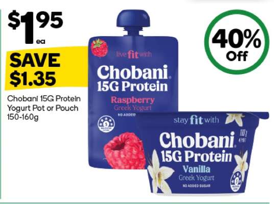 Chobani 15G Protein Yogurt Pot or Pouch 150-160g