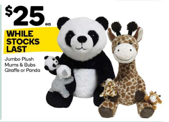 Jumbo Plush Mums & Bubs Giraffe or Panda