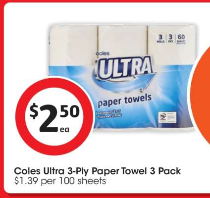 Coles Ultra 3-Ply Paper Towel 3 Pack