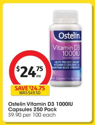 Ostelin Vitamin D3 1000IU Capsules 250 Pack