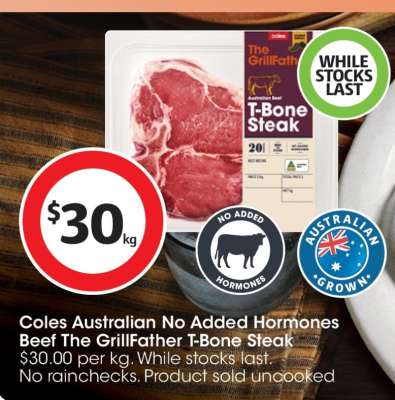 Coles Australian No Added Hormones Beef The GrillFather T-Bone Steak