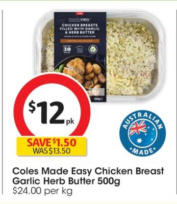 Coles Made Easy Chicken Breast Garlic Herb Butter 500g