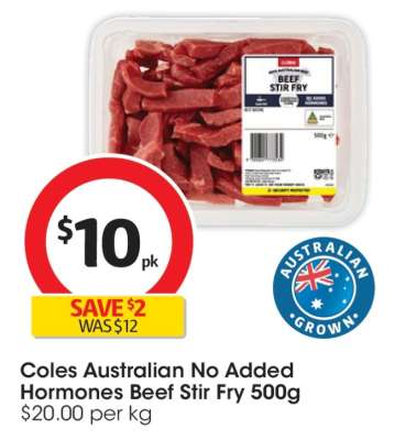 Coles Australian No Added Hormones Beef Stir Fry 500g