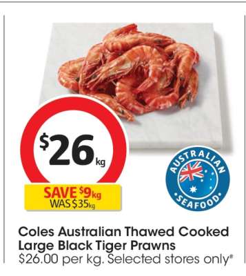 Coles Australian Thawed Cooked Large Black Tiger Prawns