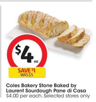 Coles Bakery Stone Baked by Laurent Sourdough Pane di Casa