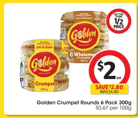 Golden Crumpet Rounds 6 Pack 300g
