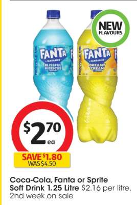 Coca-Cola, Fanta or Sprite Soft Drink 1.25 Litre