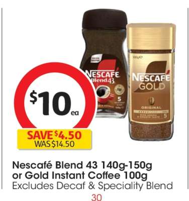 Nescafé Blend 43 140g-150g or Gold Instant Coffee 100g