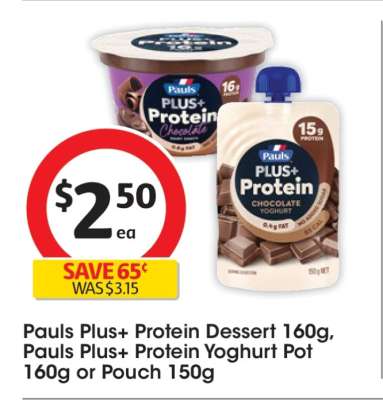 Pauls Plus+ Protein Dessert 160g, Pauls Plus+ Protein Yoghurt Pot 160g or Pouch 150g
