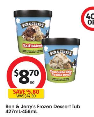 Ben & Jerry's Frozen Dessert Tub 427mL-458mL