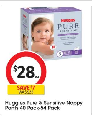 Huggies Pure & Sensitive Nappy Pants 40 Pack-54 Pack