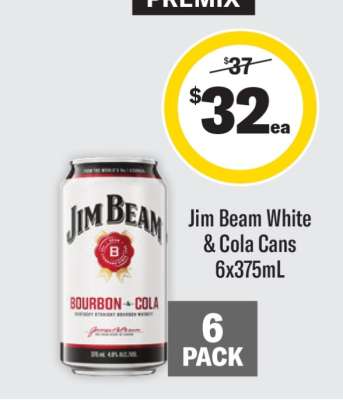 Jim Beam White & Cola Cans 6x375mL