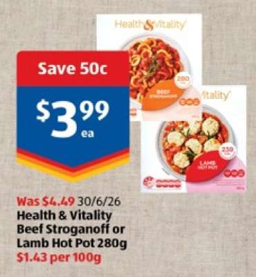 Health & Vitality Beef Stroganoff or Lamb Hot Pot 280g