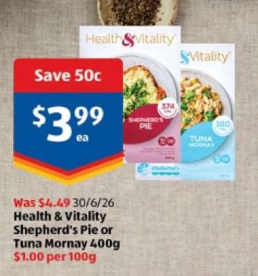 Health & Vitality Shepherd's Pie or Tuna Mornay 400g