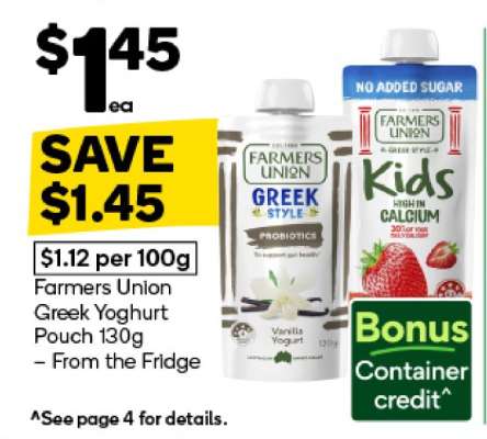 Farmers Union Greek Yoghurt Pouch 130g