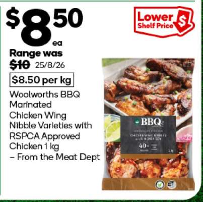 Woolworths BBQ Marinated Chicken Wing Nibble Varieties with RSPCA Approved Chicken 1 kg
