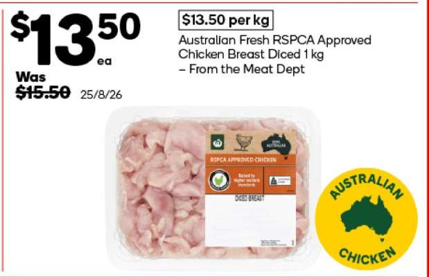 Australian Fresh RSPCA Approved Chicken Breast Diced 1 kg