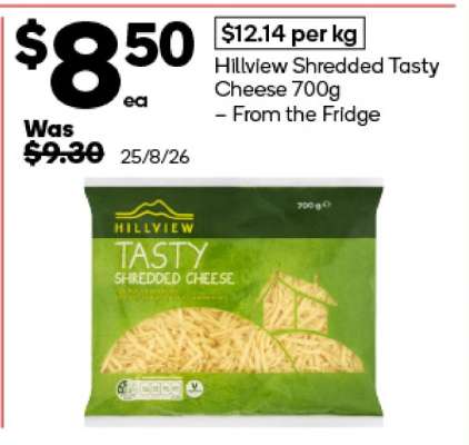Hillview Shredded Tasty Cheese 700g