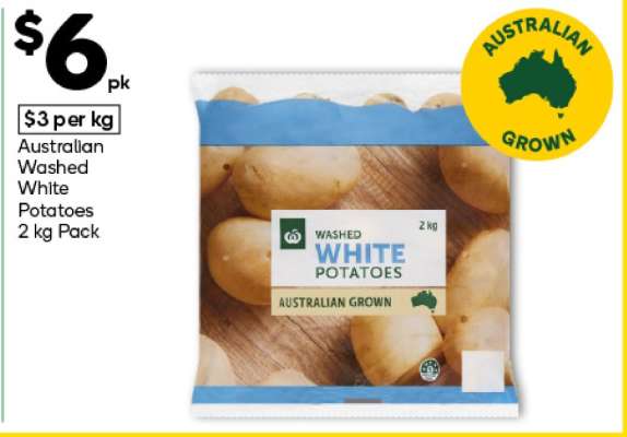 Australian Washed White Potatoes 2 kg Pack