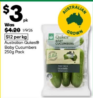 Australian Qukes® Baby Cucumbers 250g Pack