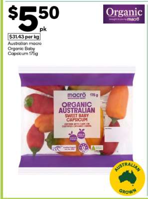 Australian macro Organic Baby Capsicum 175g