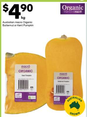 Australian macro Organic Butternut or Kent Pumpkin