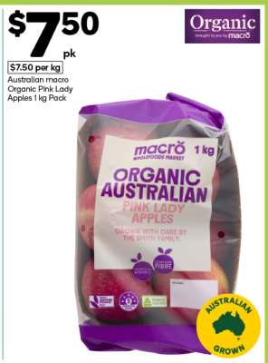 Australian macro Organic Pink Lady Apples 1 kg Pack