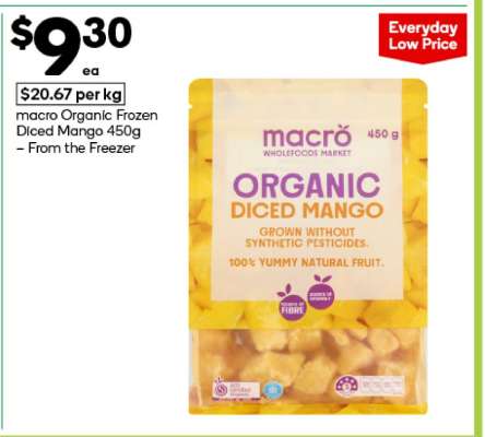macro Organic Frozen Diced Mango 450g
